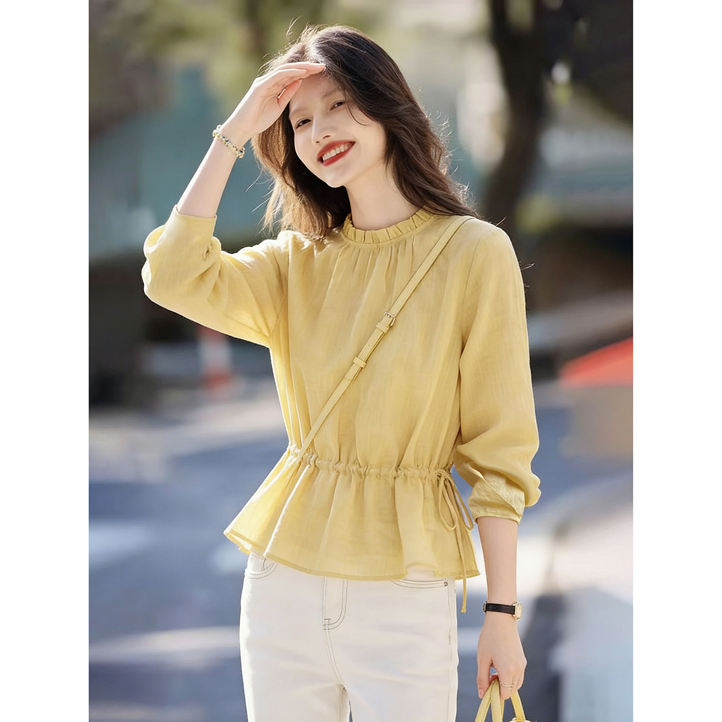 2026年春季新款收腰长袖套头衬衫SXCS26035