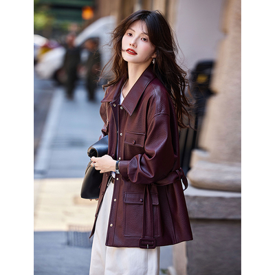 苏醒的乐园2026春季新款翻领仿皮衣夹克外套上衣女