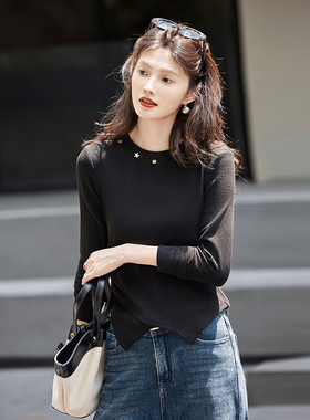 2025年秋季新款不规则圆领长袖T恤女装上衣SXT25068