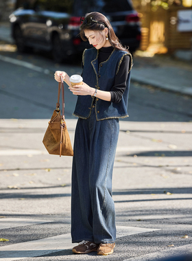 牛仔套装女2026春季新款高级街头马甲牛仔裤长裤打底衫T恤三件套