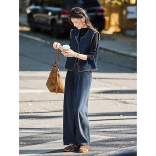 牛仔套装女2026春季新款高级街头马甲牛仔裤长裤打底衫T恤三件套