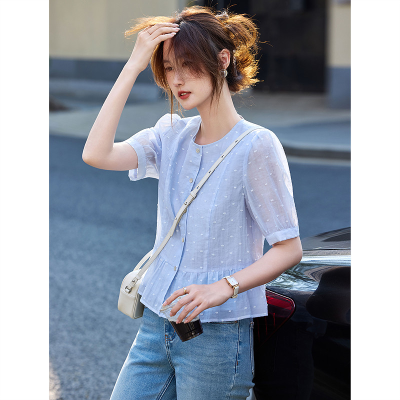 2026年春季新款显瘦小个子娃娃衫短袖衬衫