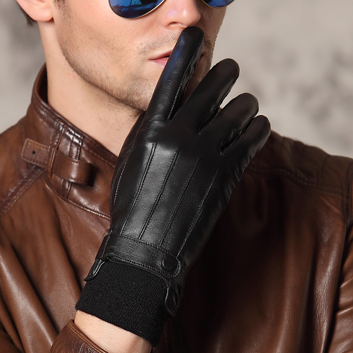 真皮皮手套可触屏男冬季羊皮加绒