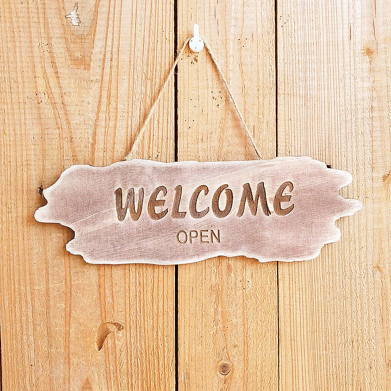 Welcome实木乡村装饰门牌挂牌创意北欧营业中欢迎光临牌门店壁饰