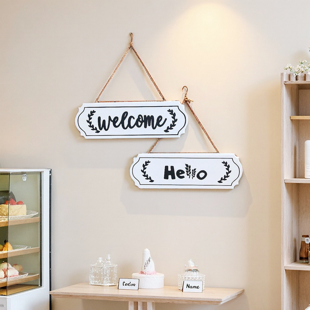 Welcome 北欧复古装饰门牌挂牌创意木质营业中欢迎光临牌门店壁饰