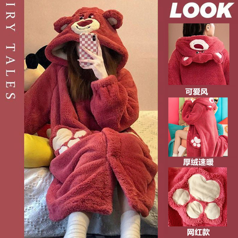 女士法兰绒家居服秋冬季加厚睡衣