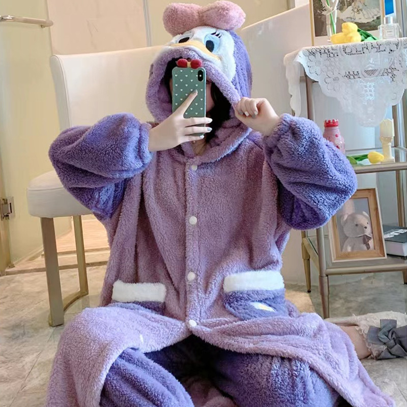 加厚法兰绒睡衣珊瑚绒女士家居服