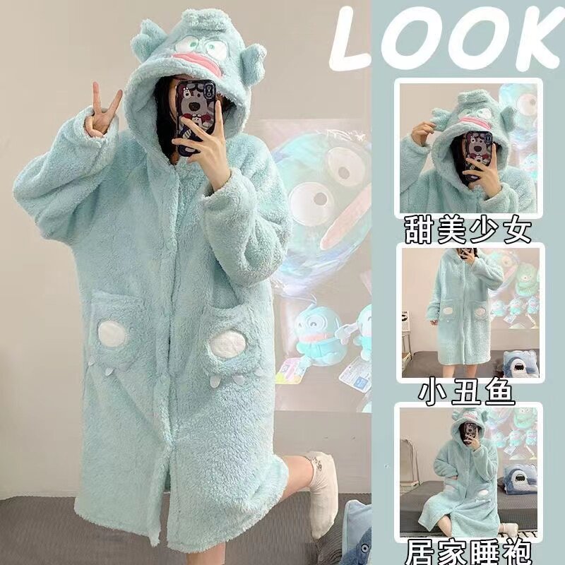 加厚珊瑚绒家居服秋冬季女士睡衣