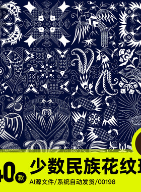 苗族少数民族纹理图案民间传统印花蜡扎染纹样素材源文件AI图腾