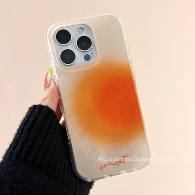 hx日落晕染橘子适用苹果17air手机壳ihone15promax新14冰川纹大孔13