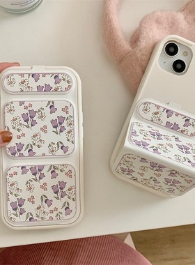 hx紫色花朵适用iphone16promax折叠支架13/14苹果15手机壳防摔11