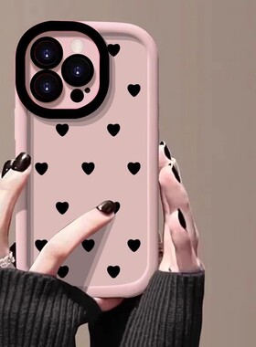 hx满屏黑色爱心适用苹果17手机16彩绘iPhone14promax硅胶泡芙15/13