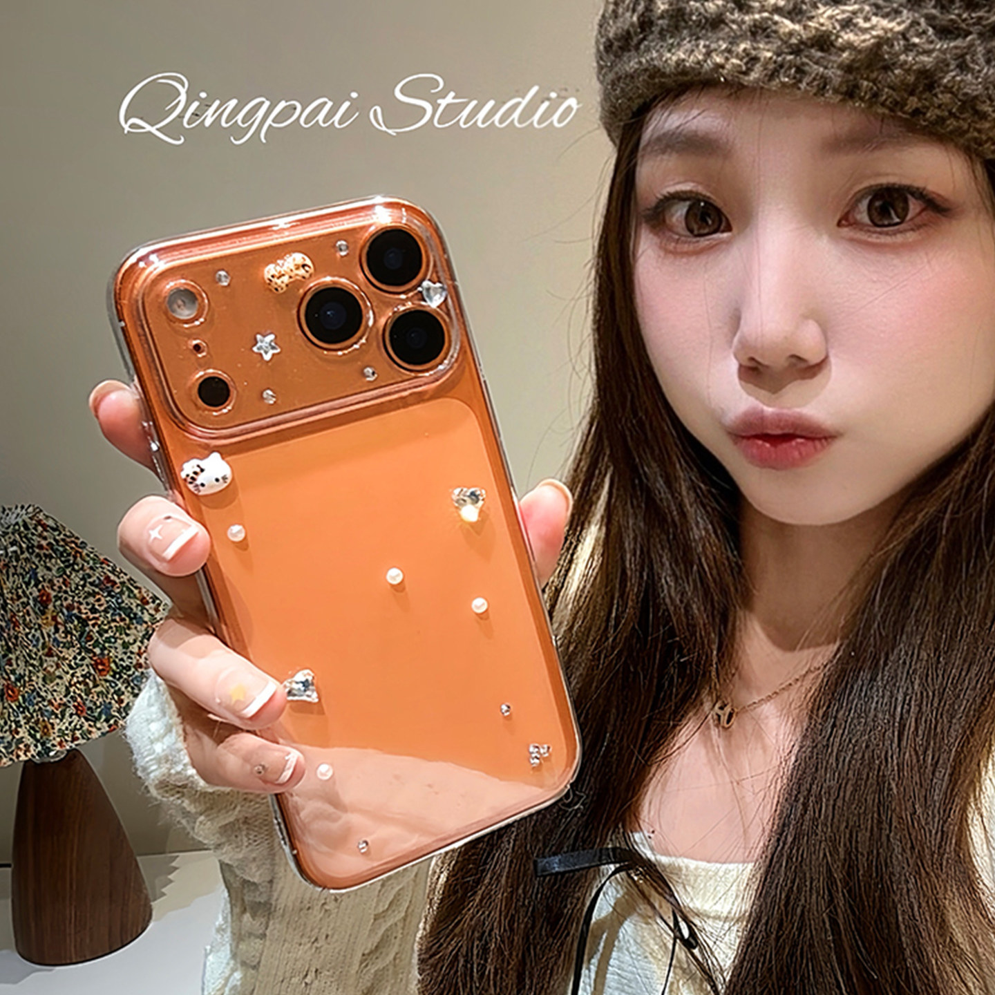 透明立体银色爱心水钻适用苹果17promax手机壳iphone16pro新款15女款14简约高级感小众13高清壳全包软壳