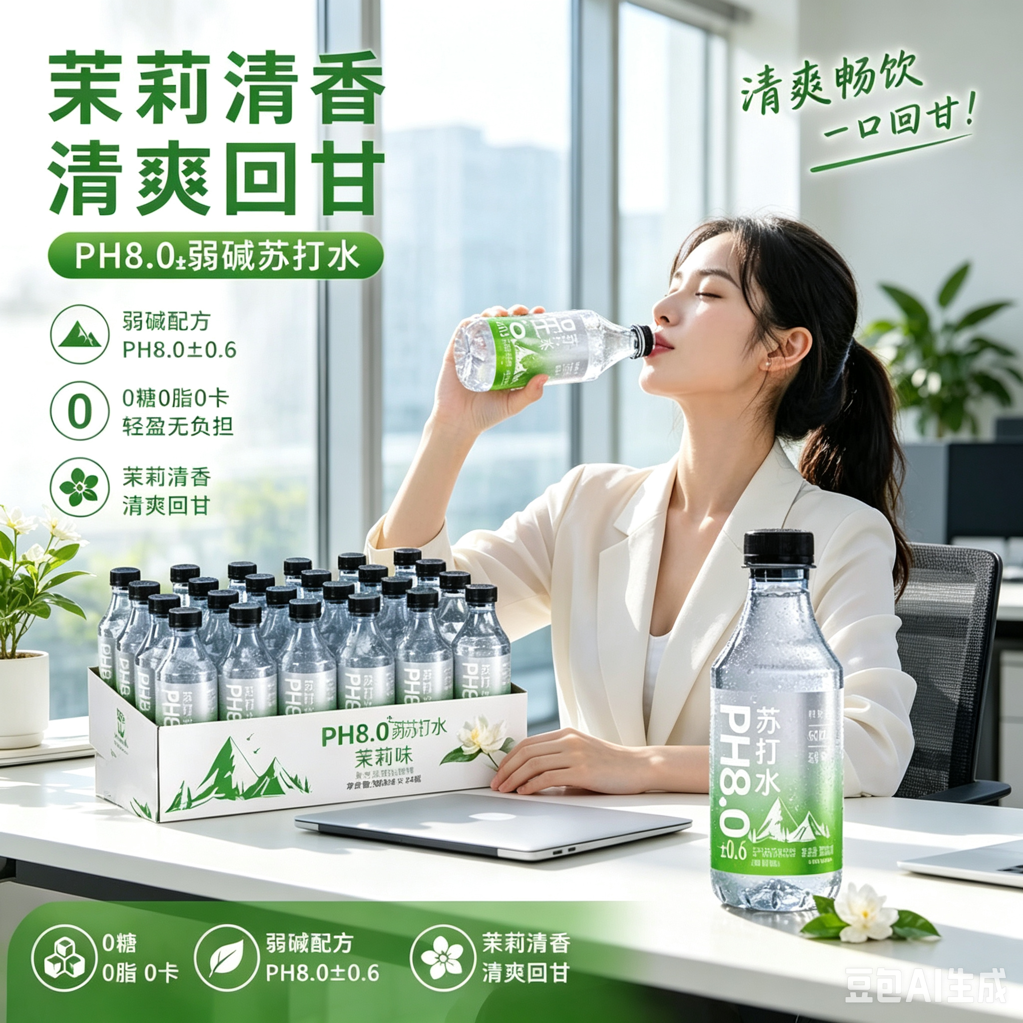 夏季清爽弱碱无汽苏打水0脂0卡无糖配方多场景适用便携小瓶装整箱