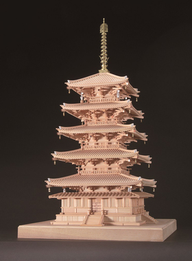 日本木制手工拼装小林工艺1/70法隆寺五重塔立体益智模型礼物玩具