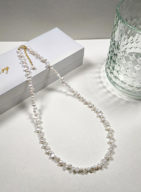 明星同款巴洛克天然淡水珍珠项链不规则花瓣错位小珍珠锁骨链颈链