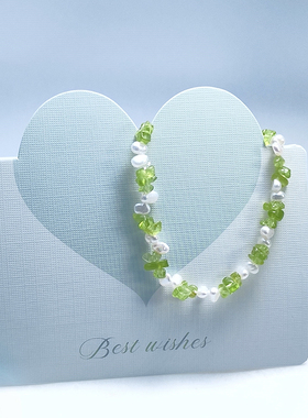 【翠羽珠弦】巴洛克天然淡水珍珠橄榄石手链弹力绳手串时尚显气质