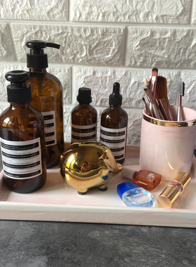 北欧风陶瓷粉色长方形浴室托盘