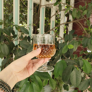 ins夏日钻石复古玻璃浮雕果汁饮料杯高脚杯冰淇凌杯红酒杯白酒杯