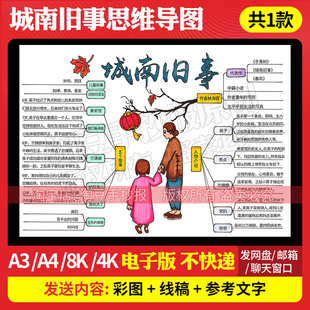 城南旧事思维导图手抄报模板好书推荐必读书目电子版线稿打印572