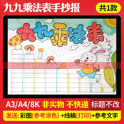 九九乘法口诀表手抄报模板小九九电子版小学生数学小报线稿118