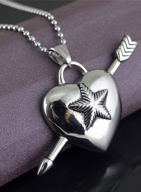 日韩版时尚一箭穿心五角星吊坠男女桃心爱心项链钛钢首饰品STN767