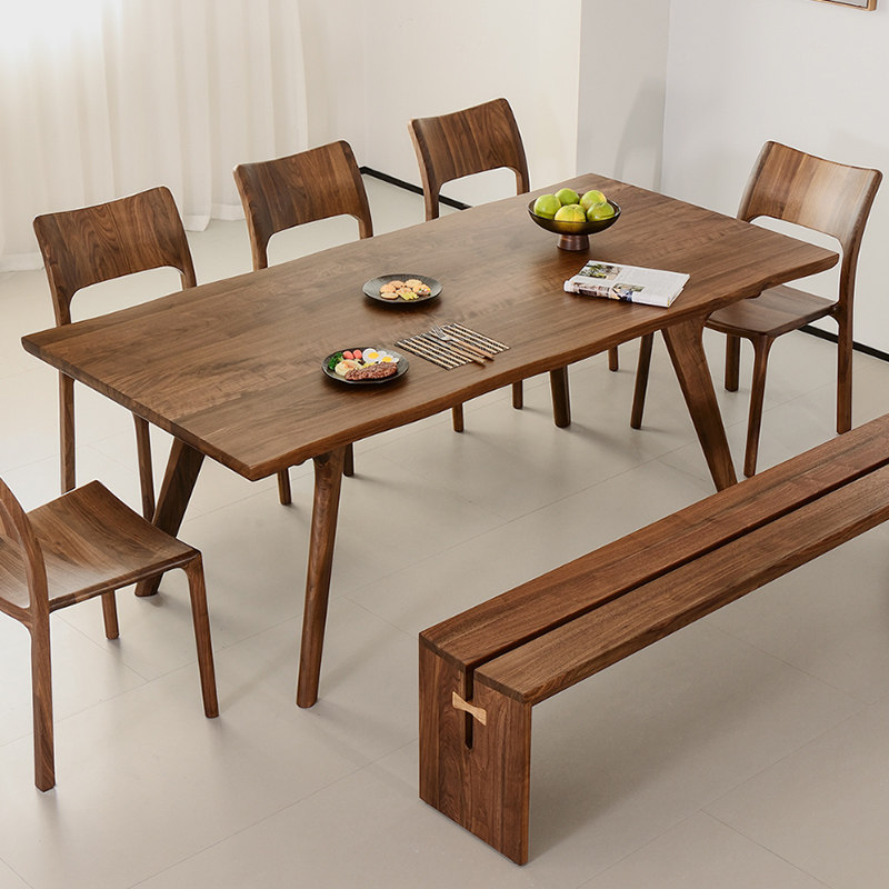 北美黑胡桃九州大板桌北欧实木长方形餐桌椅组合家用餐厅桌子