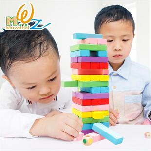木丸子木质彩色平衡叠叠乐积木叠叠高层层叠抽条儿童益智桌面玩具