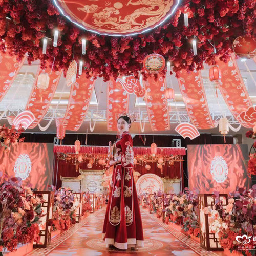 婚礼道具蓝色古风顶部定制纱幔