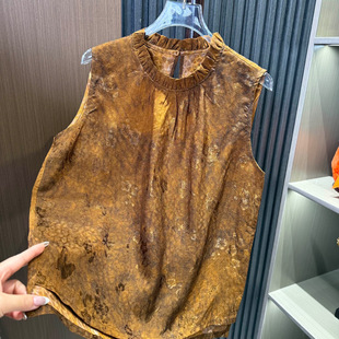 上衣女夏季 高级感新中式 黄色香云纱无袖