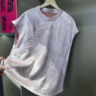 气质百搭提花立领短袖 夏季 新中式 上衣女 花萝