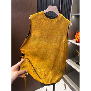无袖 香云纱双面复古唐装 显瘦盘扣抽绳背心女夏季 重缎纹·金缕