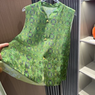 香云纱复古盘扣坎肩女文艺风外穿潮上衣 绿萝