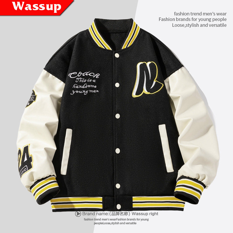 WASSUP RIGHT男式棒球服2025新款春秋季美式潮牌飞行夹克外套男生
