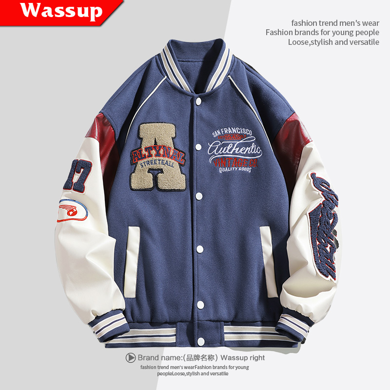 WASSUP RIGHT男式棒球服2025新款春秋季青少年美式飞行夹克外套潮