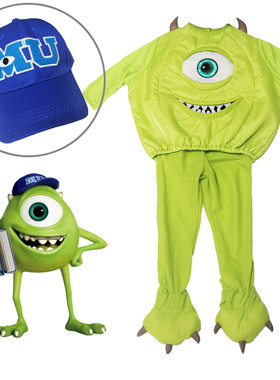 万圣节儿童COS怪兽大学大眼仔Mike Wazowski可爱荧光绿怪物服装