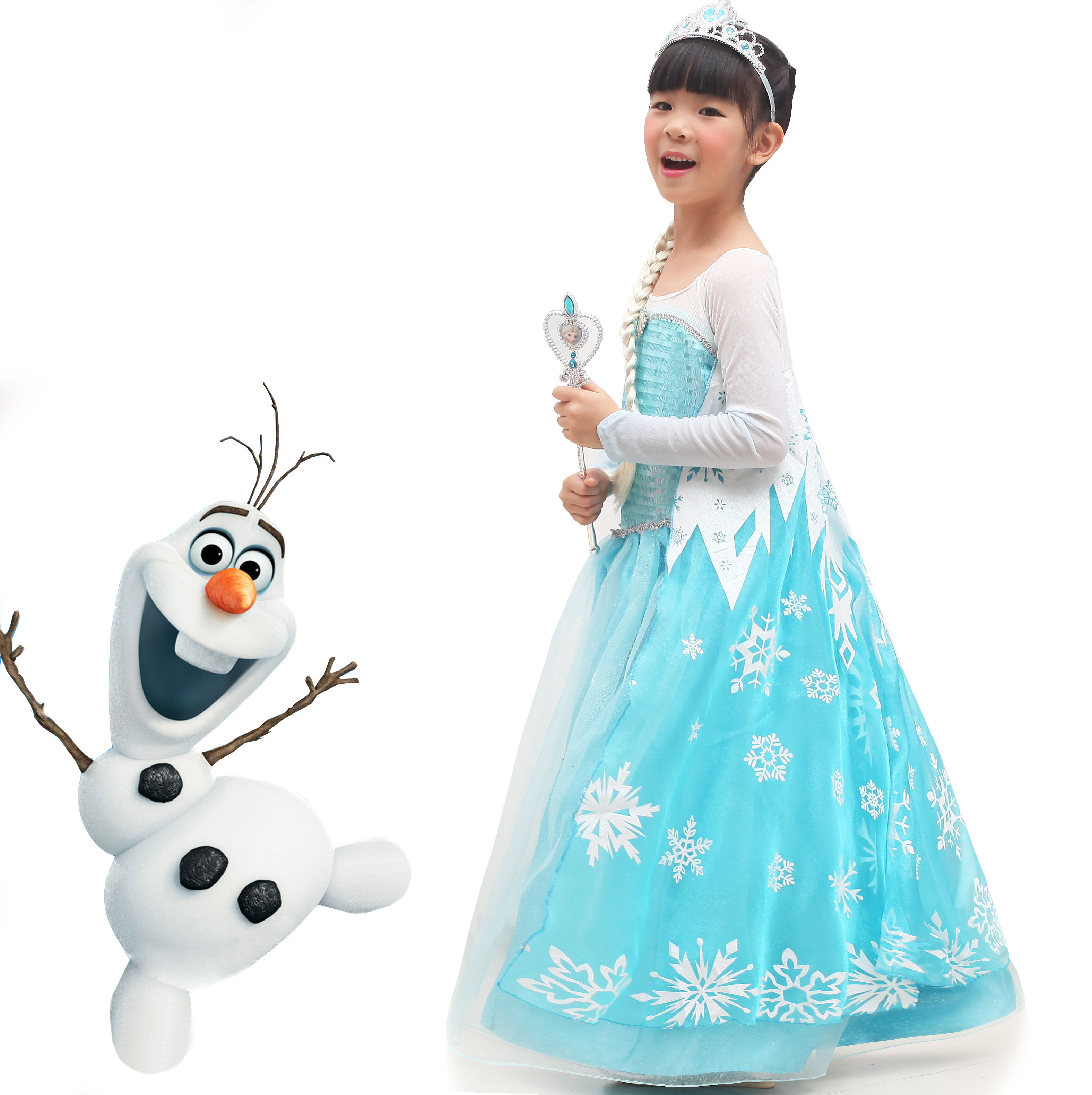 万圣节冰雪奇缘艾莎公主裙艾尔莎女王裙儿童蓝色公主裙蓬蓬裙拖地