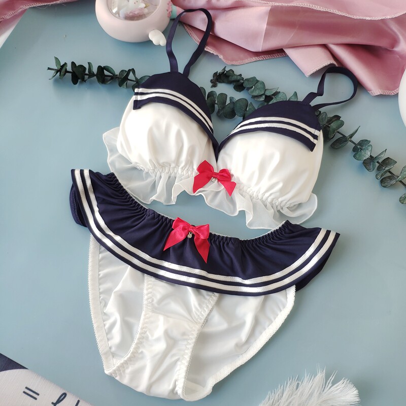 18n4新款jk制服二本水手日本水冰月内衣水兵可爱无钢圈套装三角杯