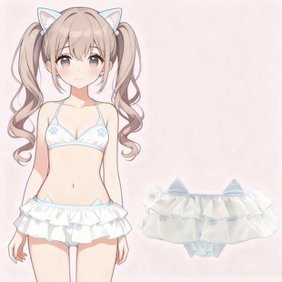 可爱牛奶丝胖次二次元 少女心三角裤 猫爪裙边内裤 4028小葱内衣新款