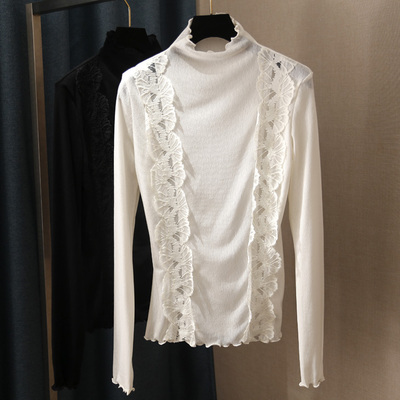 设计感蕾丝花边拼接打底上衣