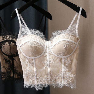 秋冬内搭条纹鱼骨设计感修身显瘦性感气质单穿加绒短款蕾丝吊带女