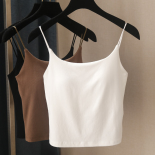 吊带女 性感内搭短款 新款 纯色棉料吸汗透气露背打底上衣带胸垫无袖