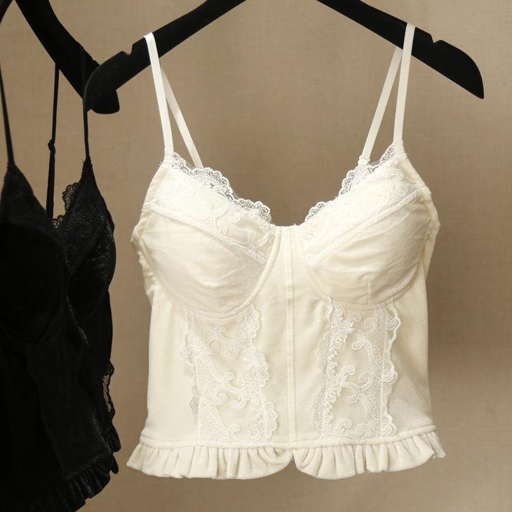 蕾丝花边甜美木耳边丝绒吊带