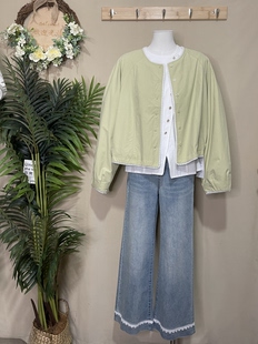 棉薄款防晒圆领衬衫短外套设计感休闲时尚百搭INS风