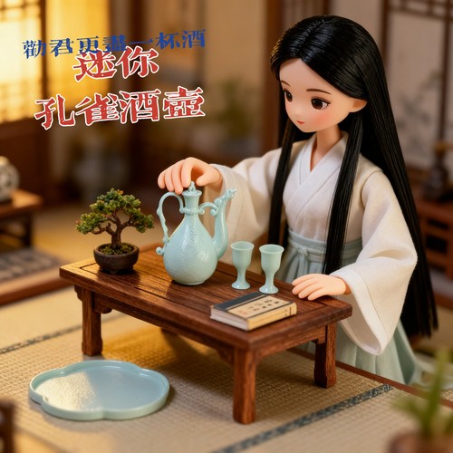 迷你微缩模型复古孔雀酒壶酒杯娃屋场景