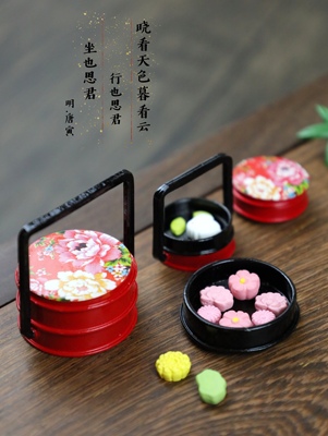 没有食物微缩食玩迷你玩具合金中式古风食盒提篮模型6-12娃屋bjd