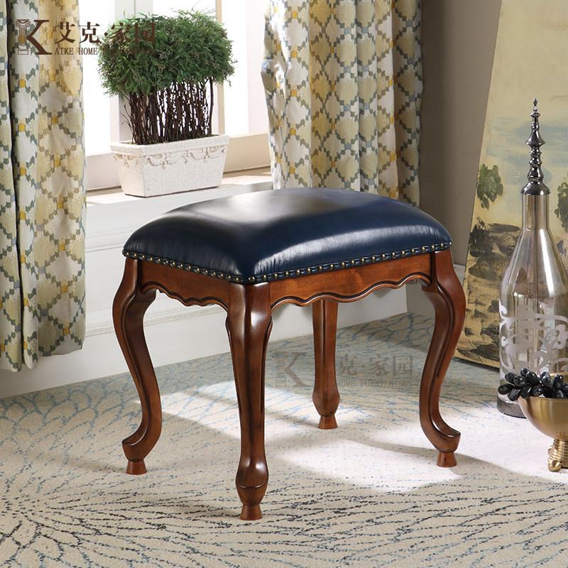 美式梳妆凳实木欧式化妆凳简约卧室妆凳公主凳真皮古筝凳子钢琴凳