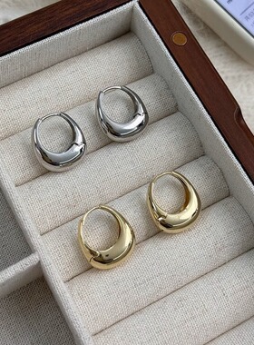 黄铜光面金属耳扣欧美金属水滴耳环女简约时尚耳钉轻奢耳饰耳扣