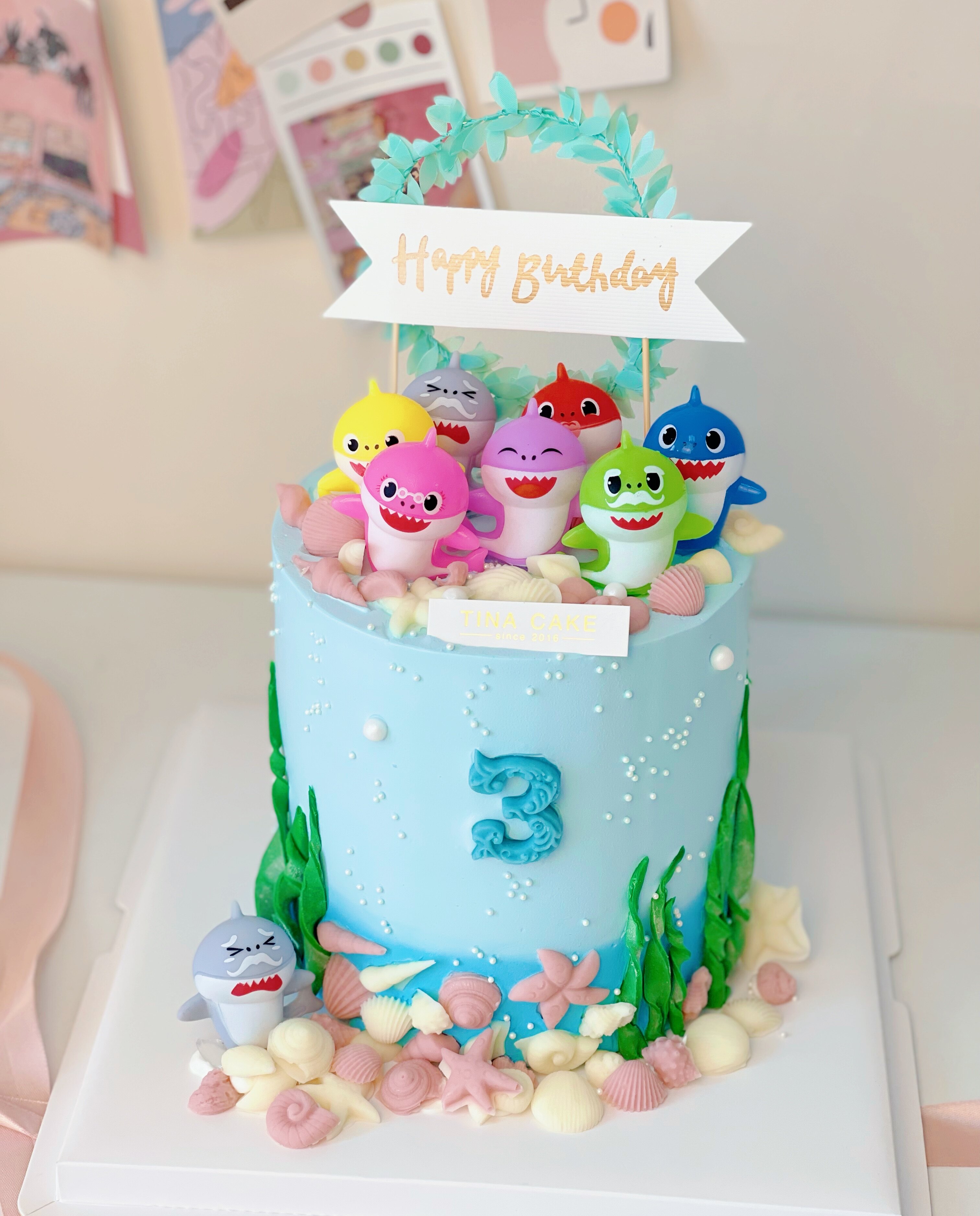网红儿童卡通鲨鱼宝宝创意男孩周岁动物奶油生日蛋糕上海同城配送