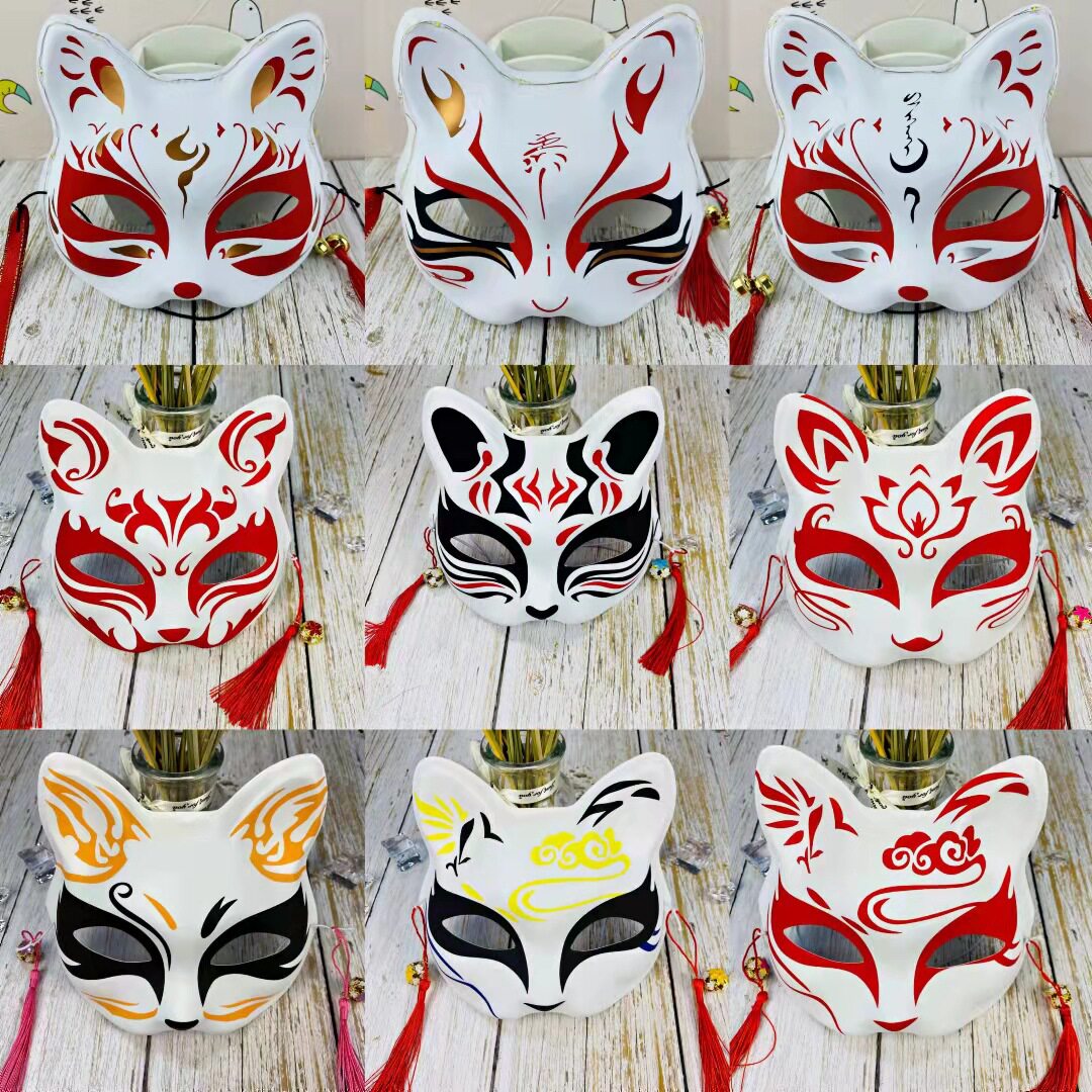 半脸猫脸狐狸面具手绘日系和风男女儿童舞会面具地摊脸谱老虎面具